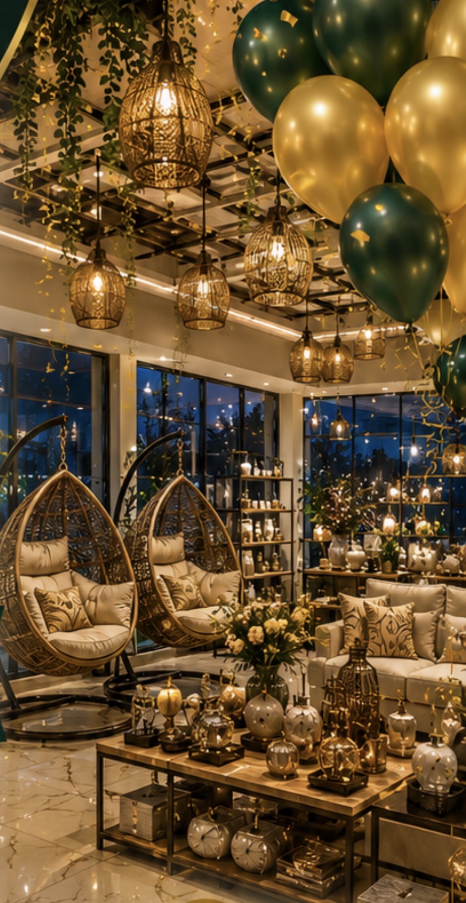 HOME DECORICA showroom with swings, lighting and décor